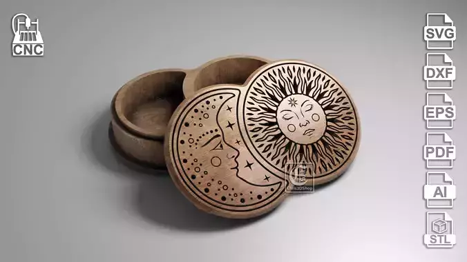 Sun and Moon V-Carved Jewelry Box - Files for CNC