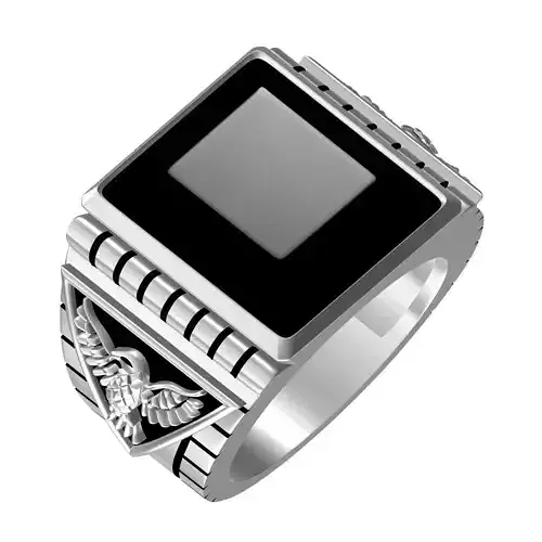 Black Onyx Eagle Mens Ring