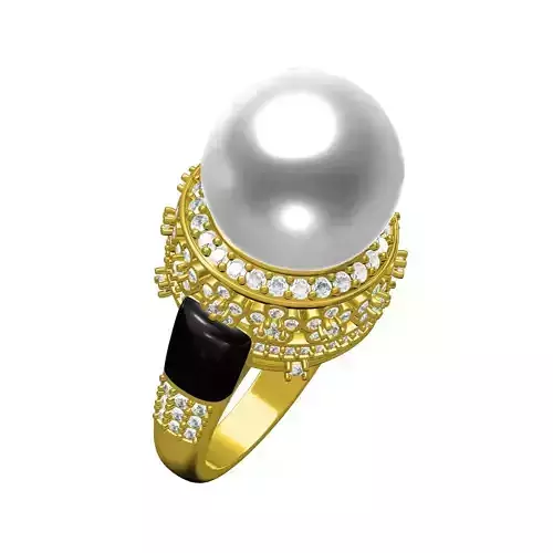Pearl And Round Cut Diamond Cocktail Ring