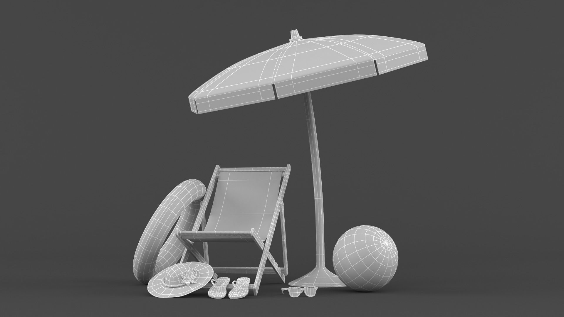 Beach Umbrella and Chair 3D model_6