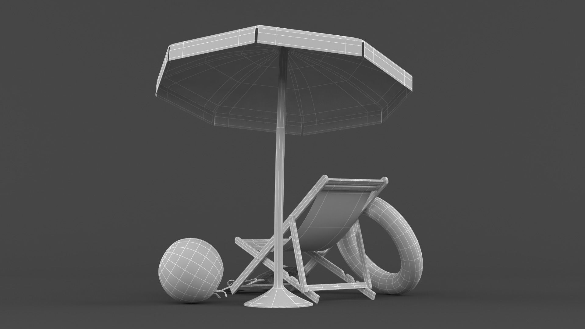 Beach Umbrella and Chair 3D model_8