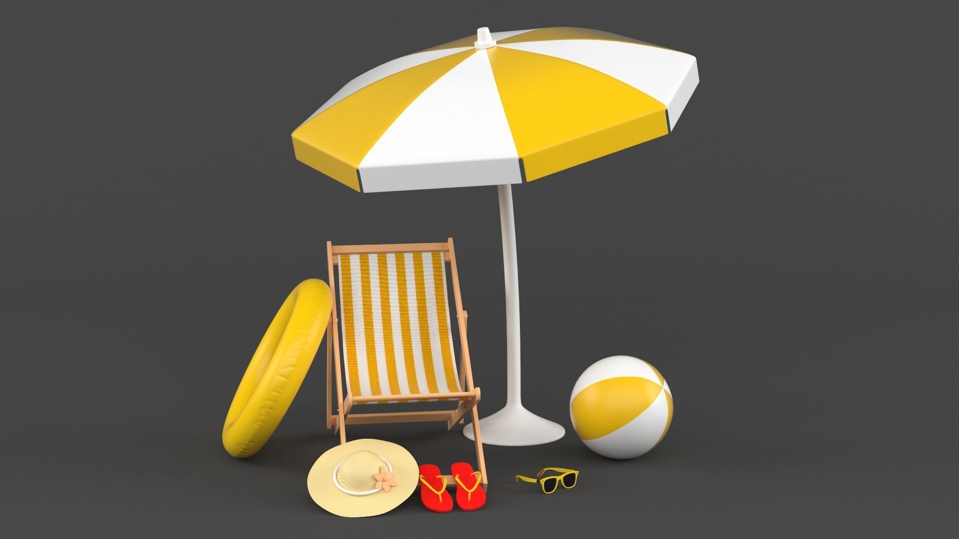 Beach Umbrella and Chair 3D model_5