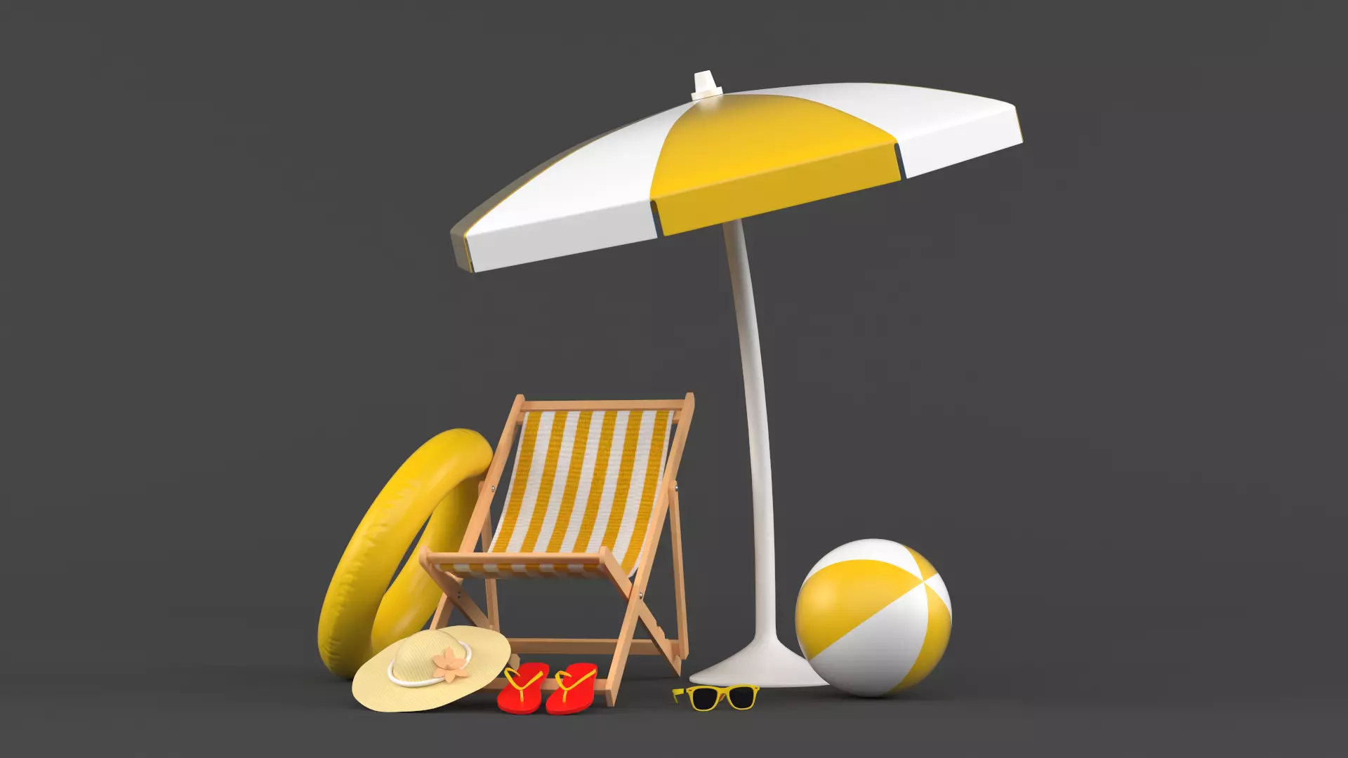 Beach Umbrella and Chair 3D model_0