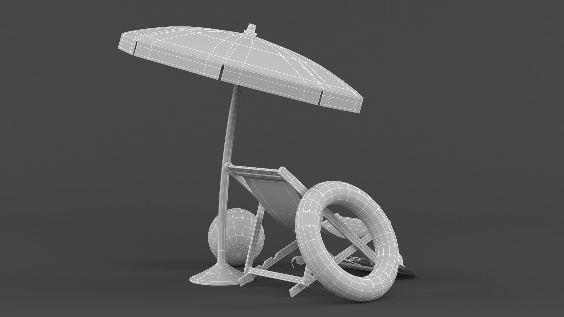 Beach Umbrella and Chair 3D model_9