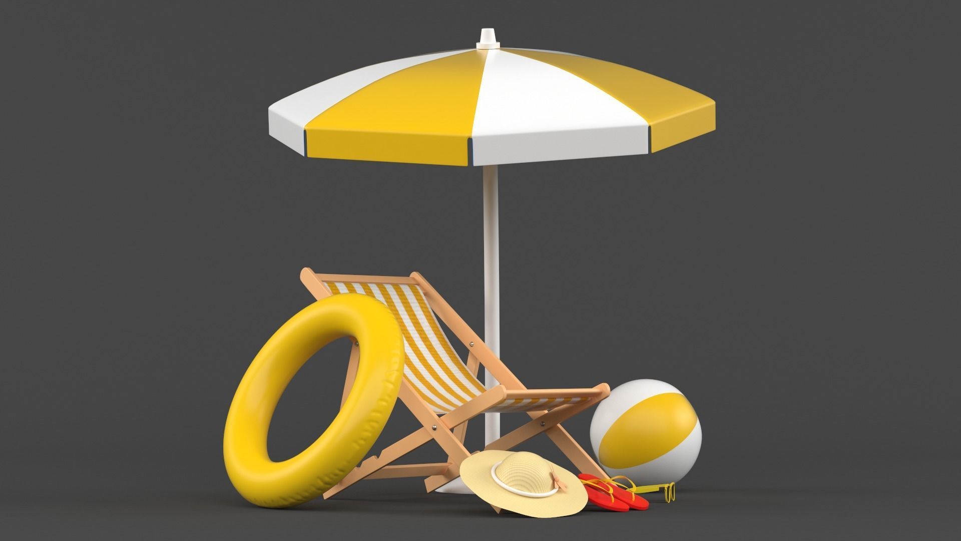 Beach Umbrella and Chair 3D model_4