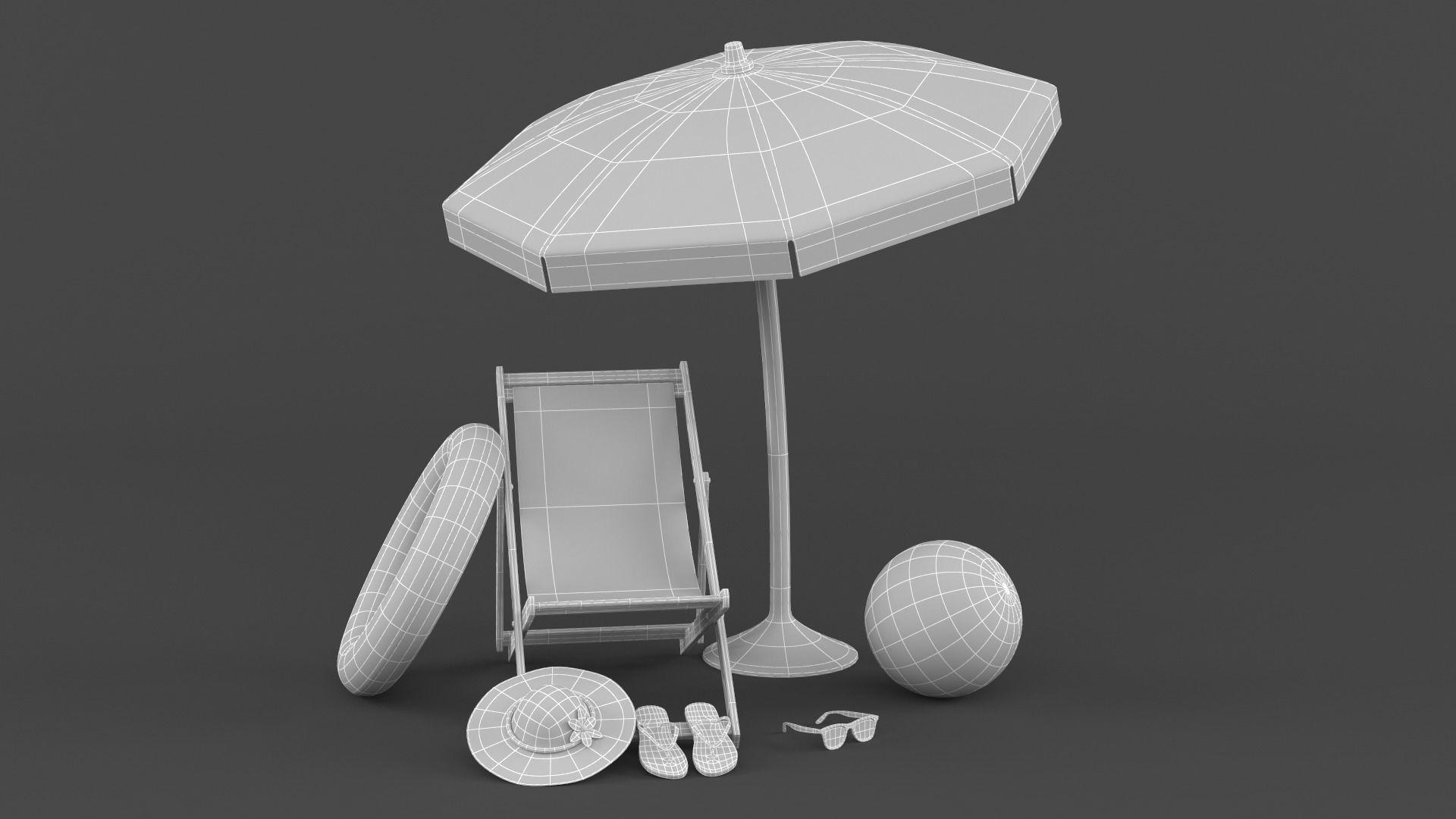 Beach Umbrella and Chair 3D model_11
