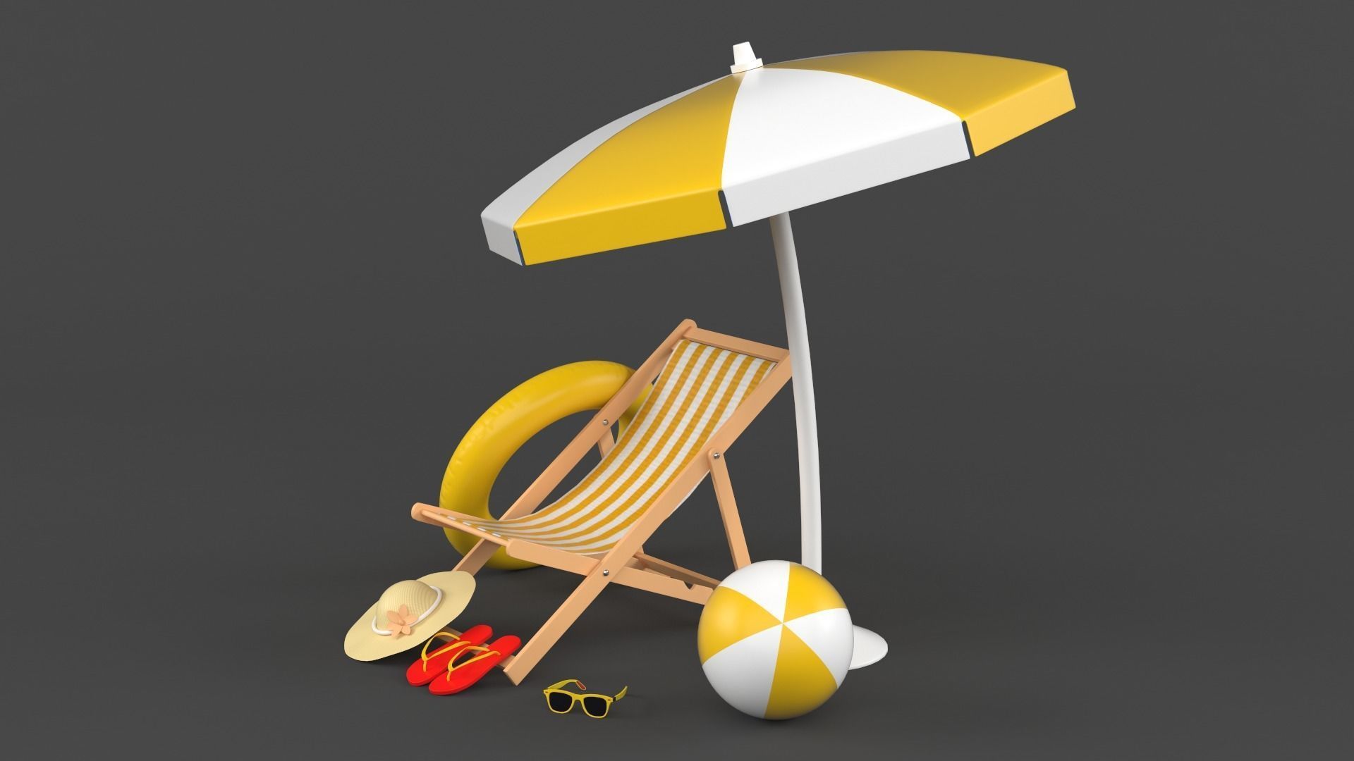 Beach Umbrella and Chair 3D model_1
