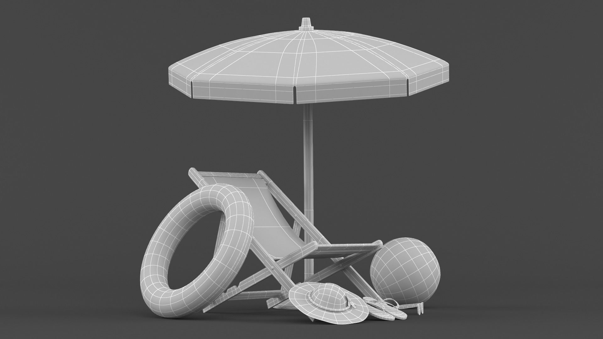 Beach Umbrella and Chair 3D model_10