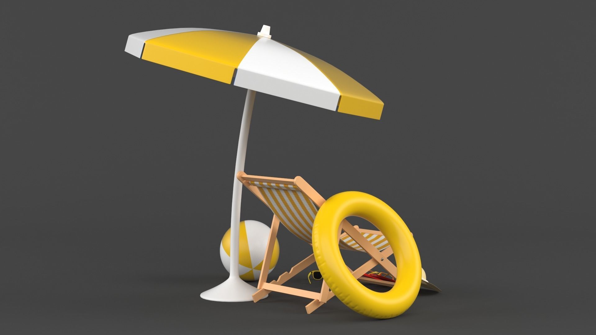 Beach Umbrella and Chair 3D model_3
