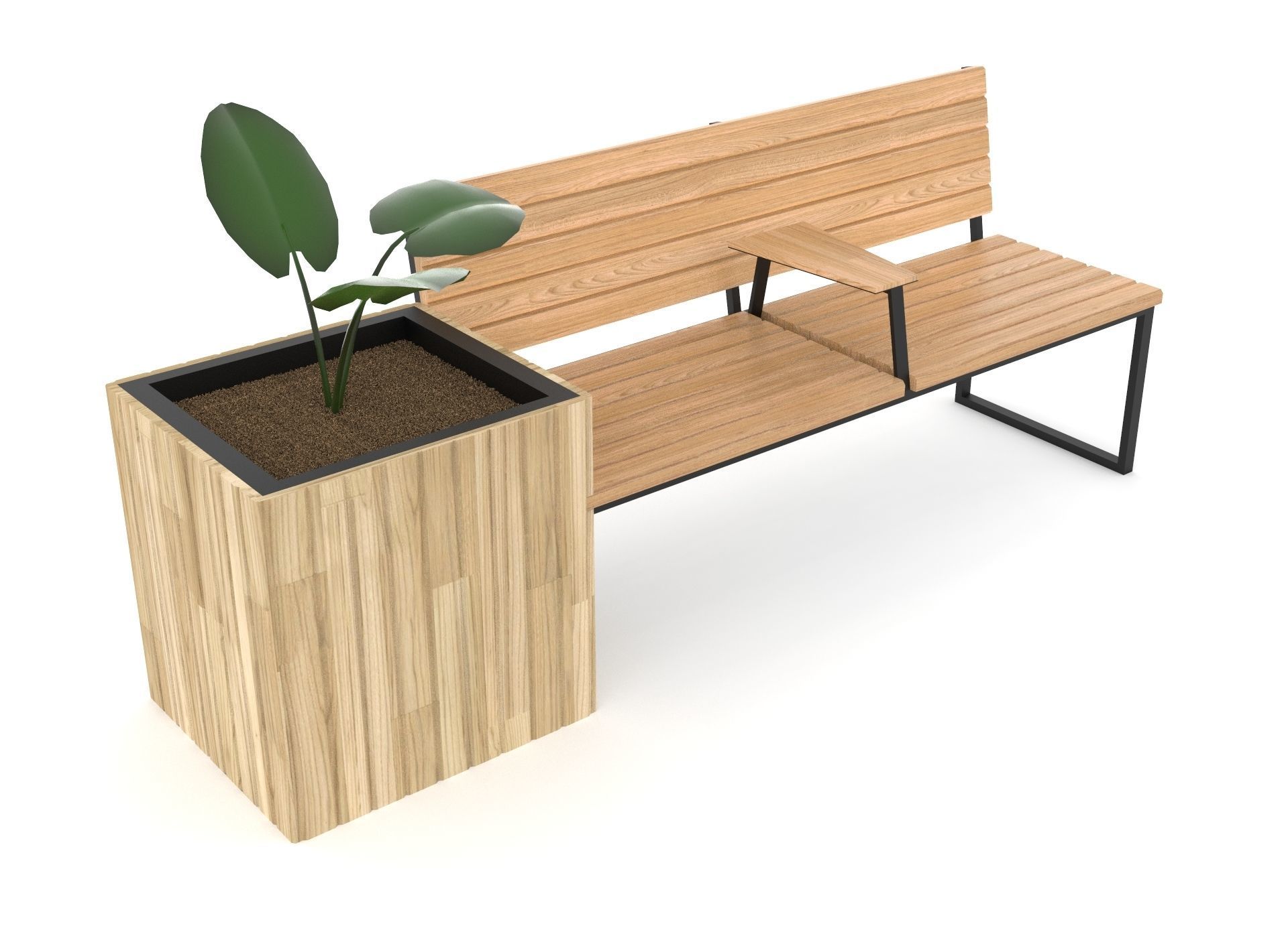 Bench with Flower box 3D model_2