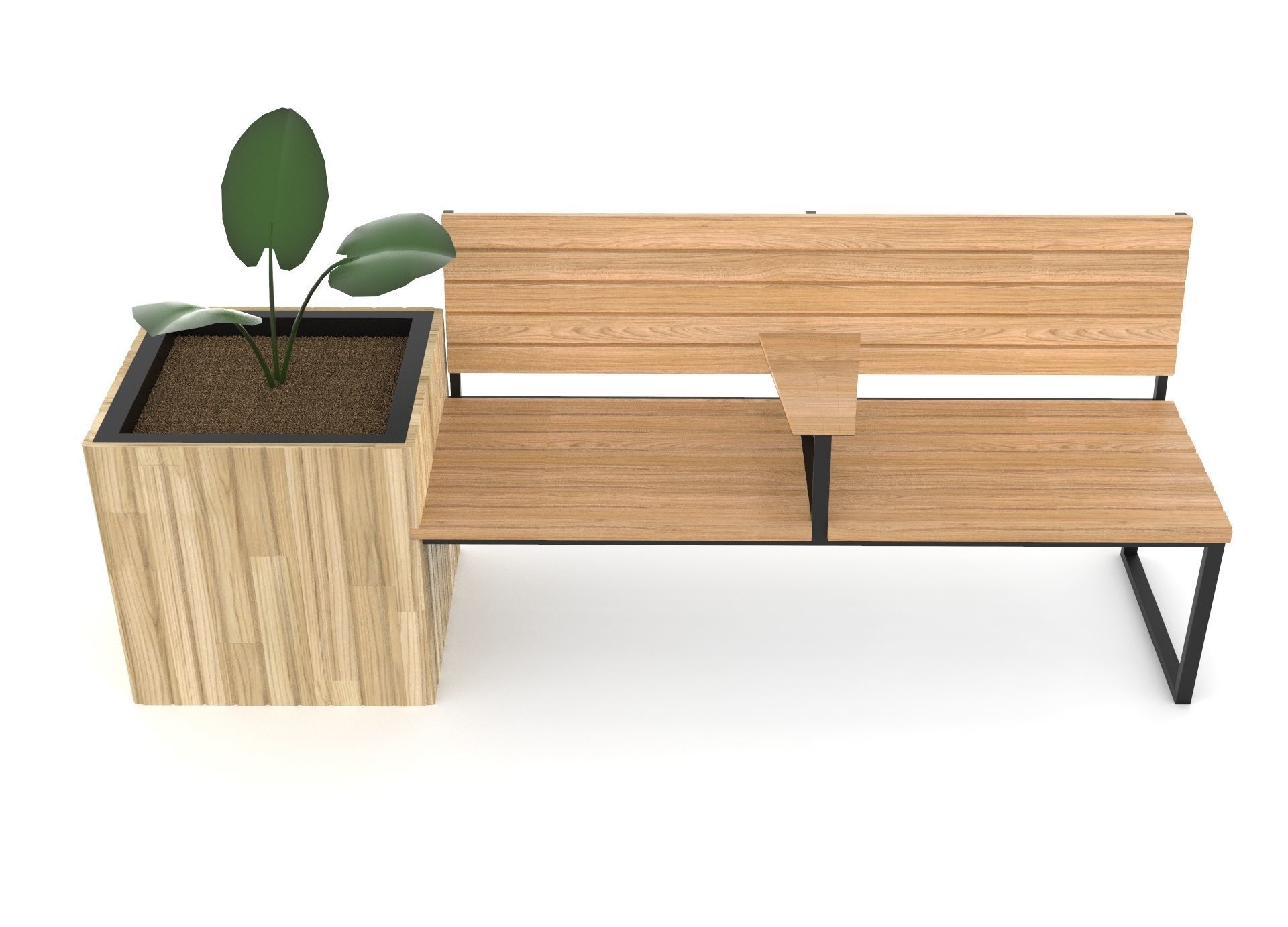 Bench with Flower box 3D model_1