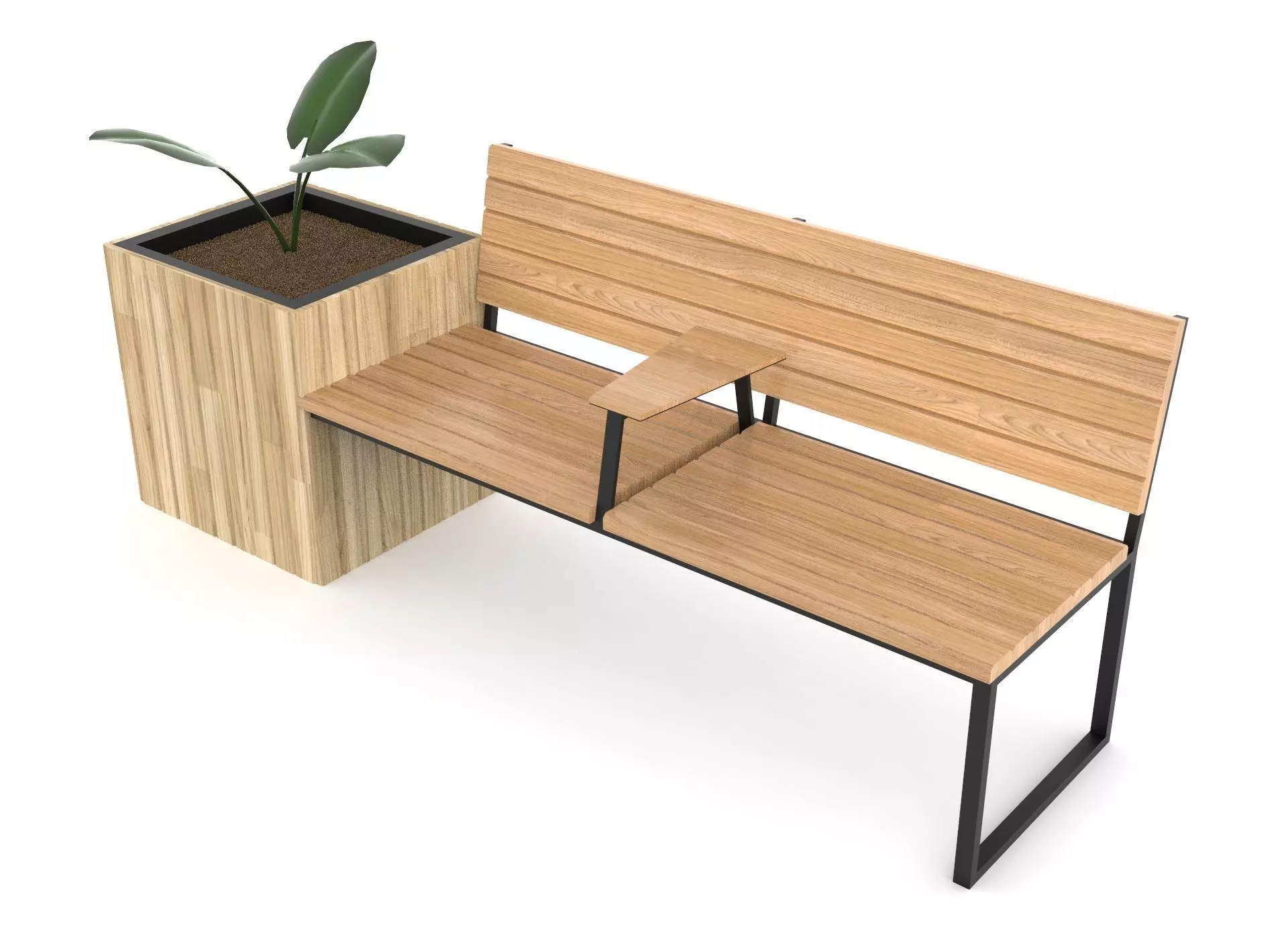 Bench with Flower box 3D model_0
