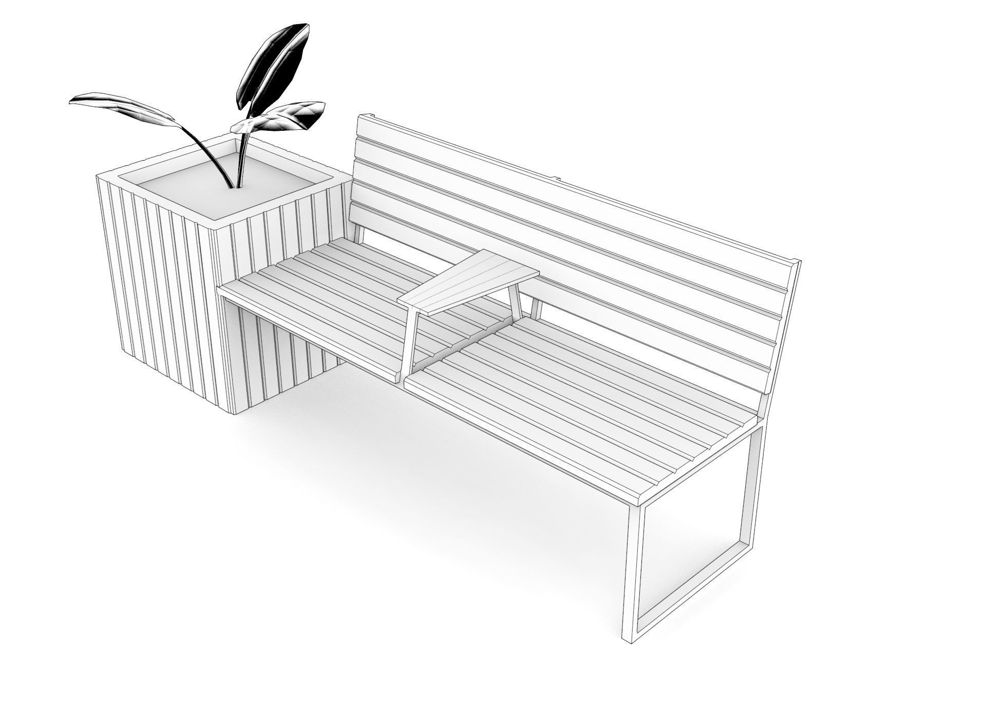 Bench with Flower box 3D model_3