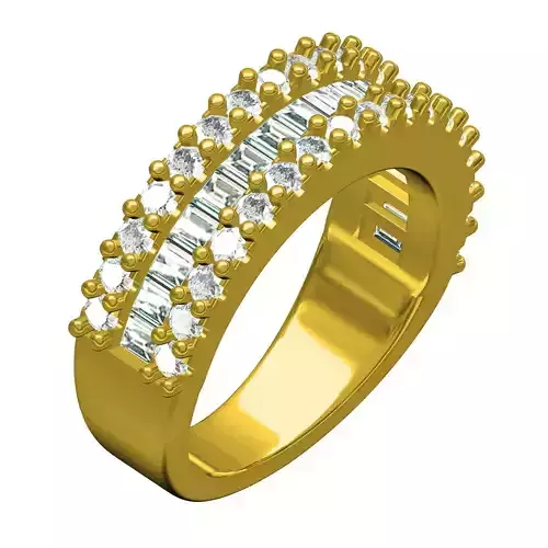 Round and Baguette Diamond Half Eternity Band Engagement Ring