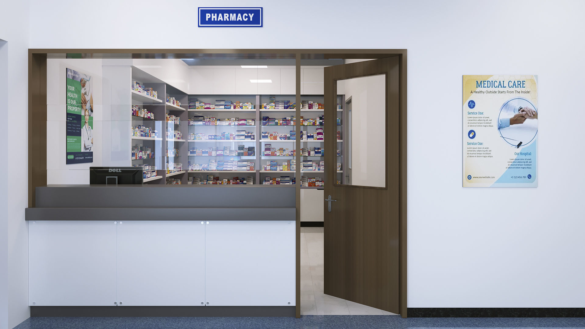 Hospital interior model corona render 3D model_5