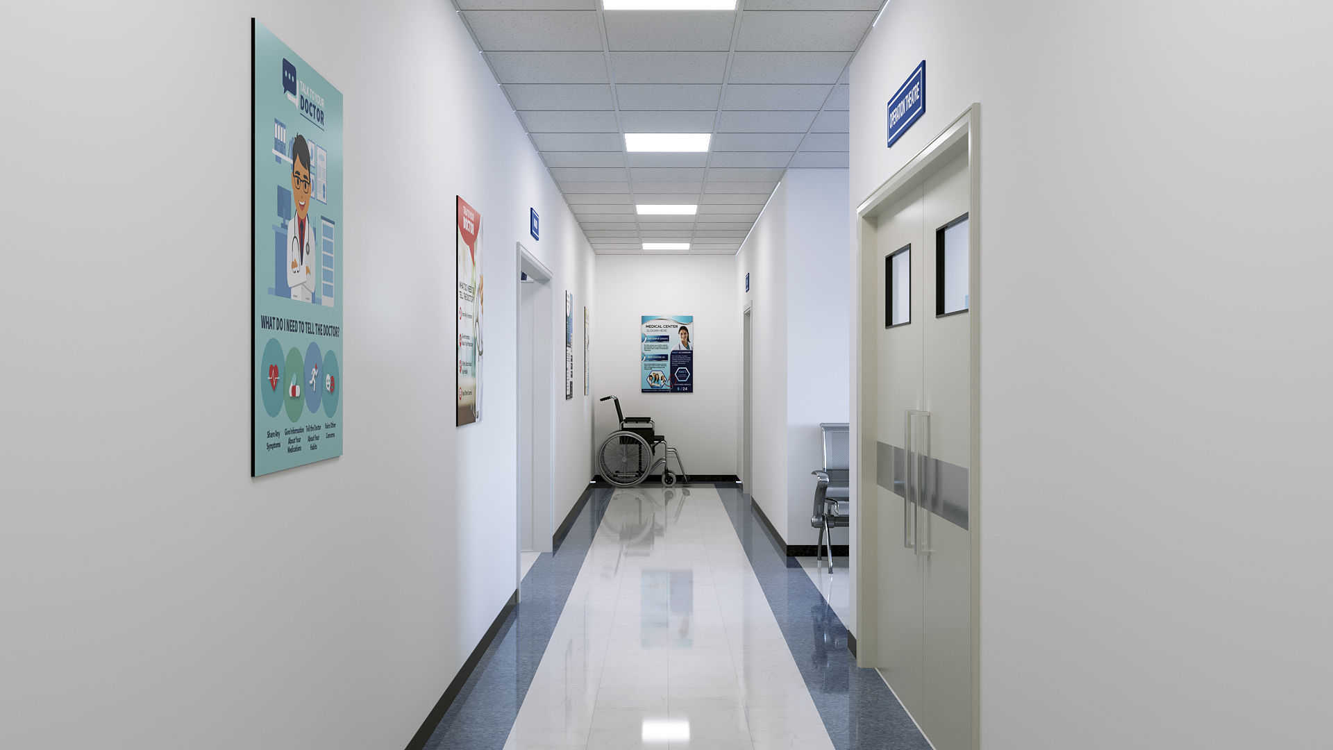 Hospital interior model corona render 3D model_1