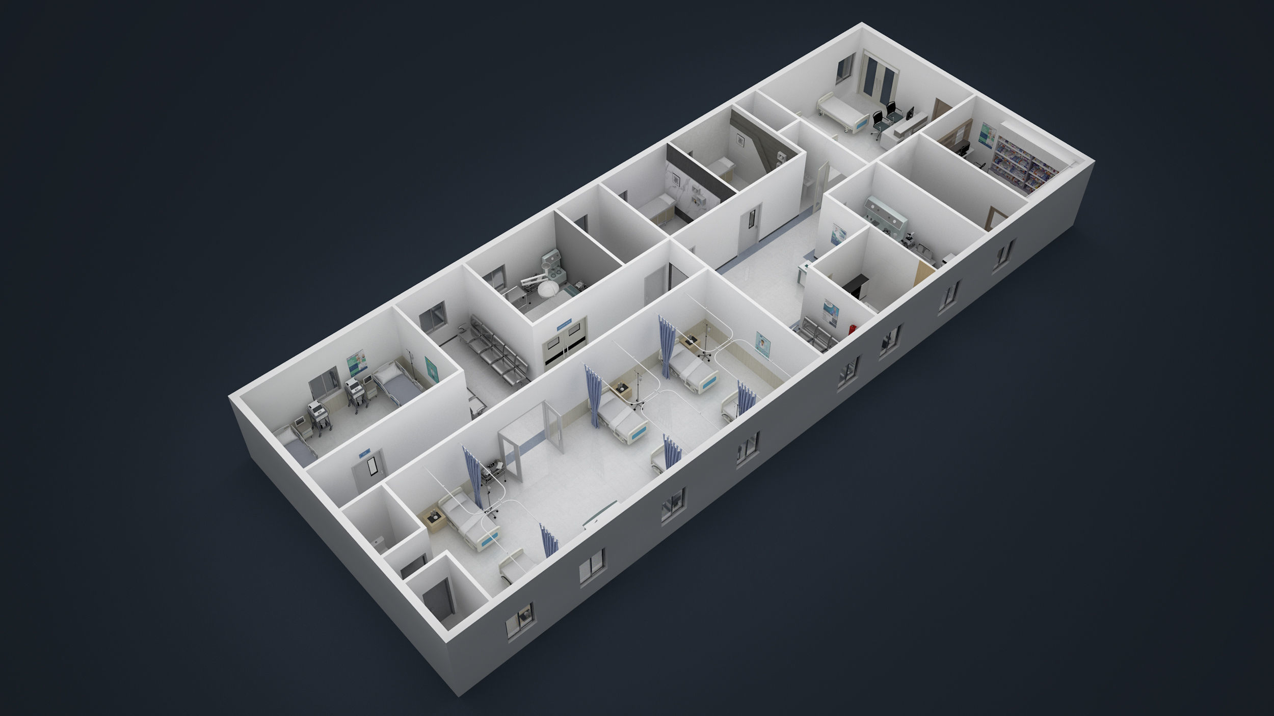 Hospital interior model corona render 3D model_7