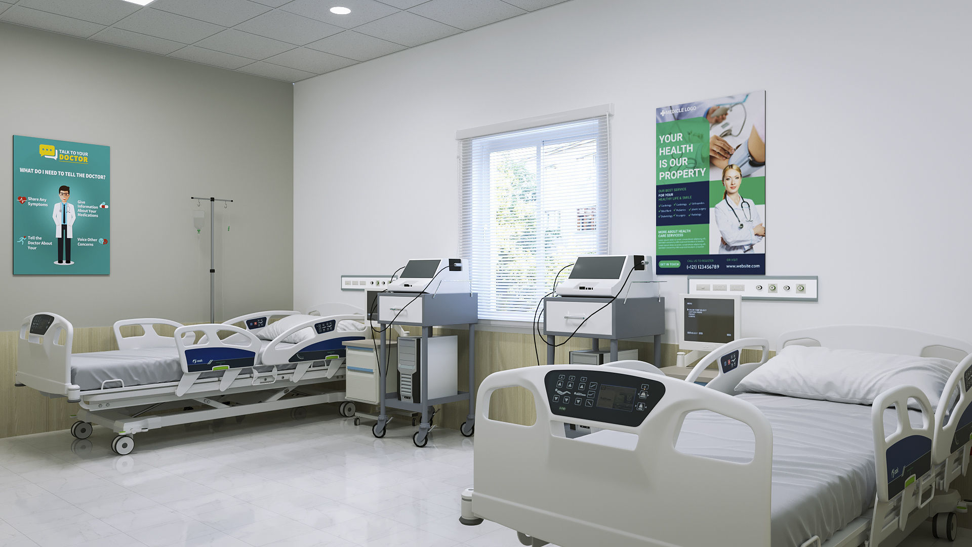 Hospital interior model corona render 3D model_2