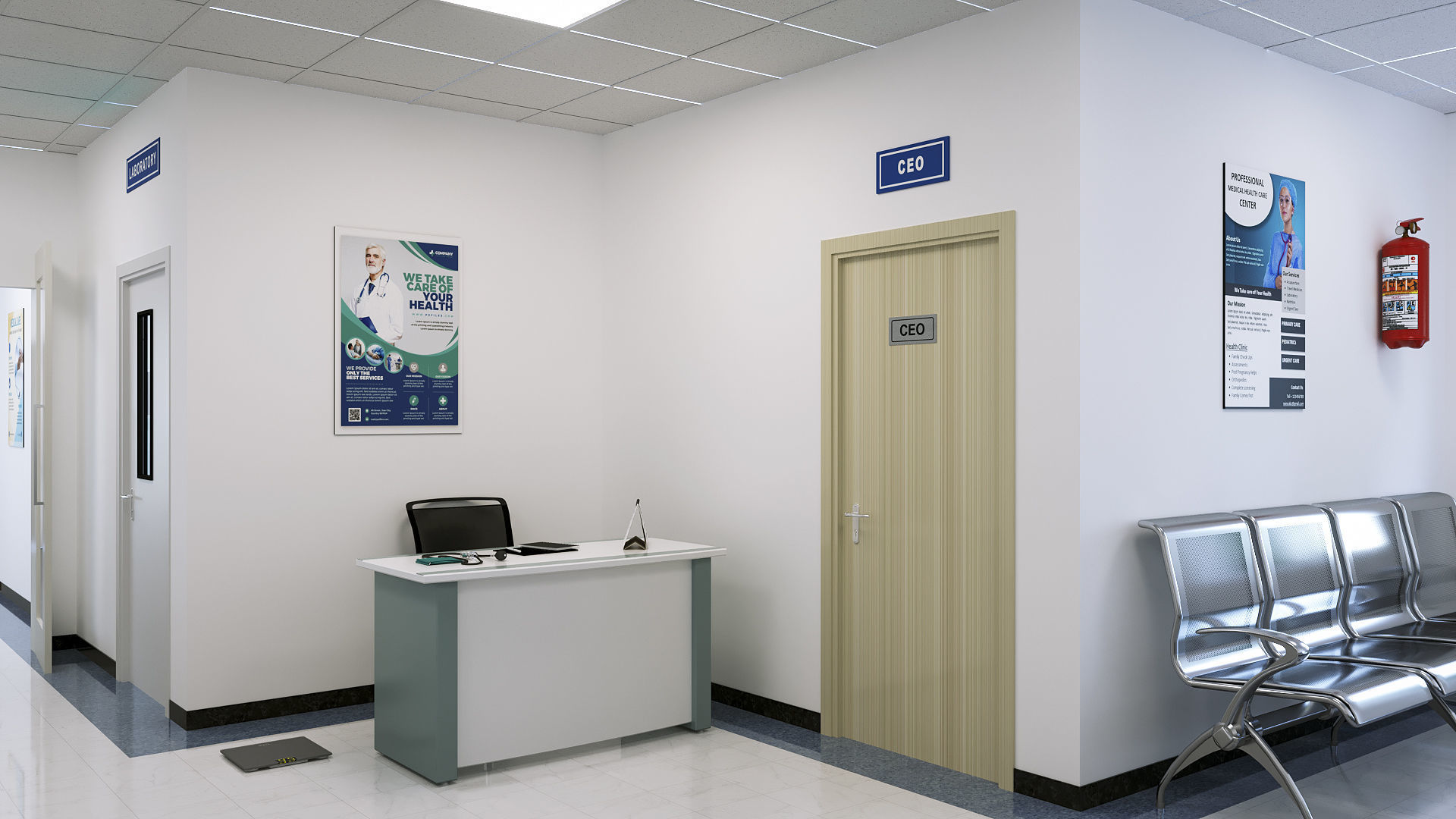 Hospital interior model corona render 3D model_3