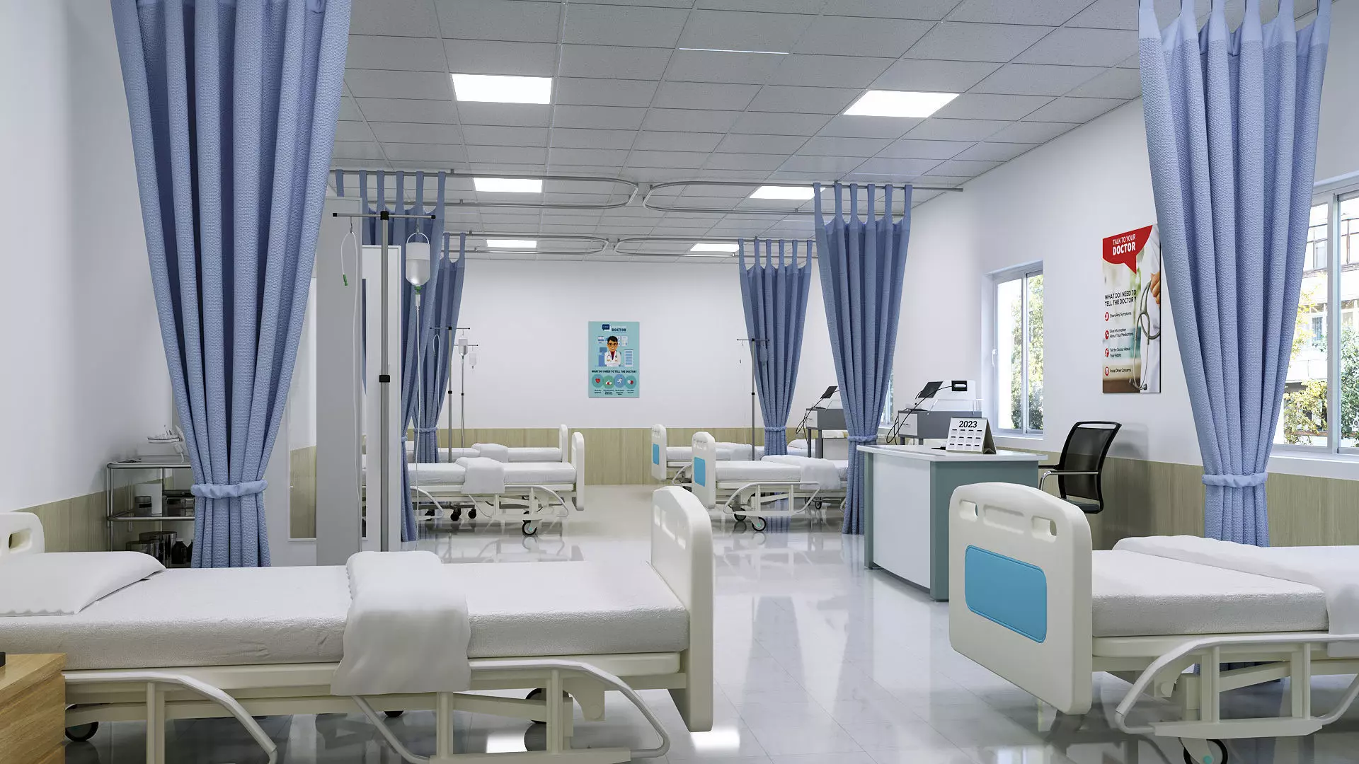 Hospital interior model corona render 3D model_0