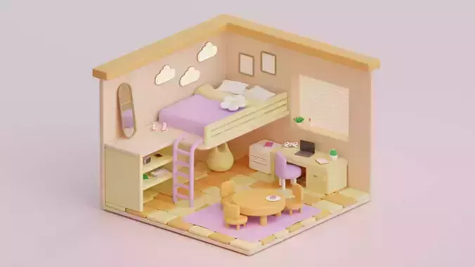 Cartoon cozy isometric room