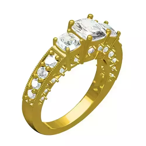 Three Cushion Cut Diamond Filigree Solitaire Engagement Ring