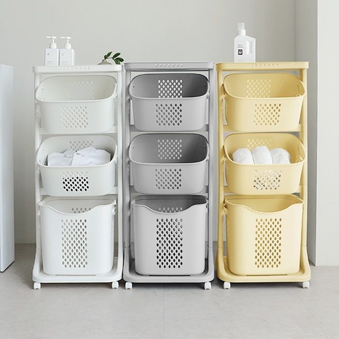 Modern Trolley Swing 3 Tier Laundry Basket 3D model_2
