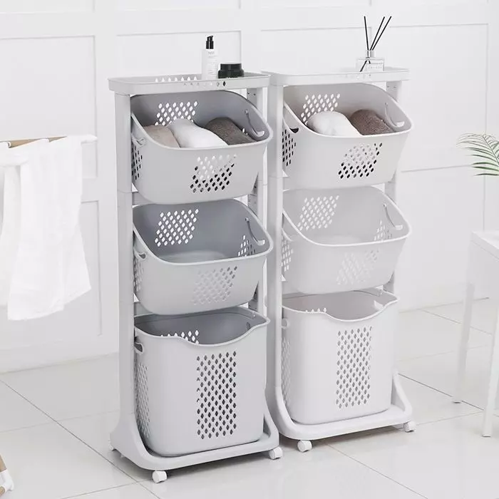 Modern Trolley Swing 3 Tier Laundry Basket 3D model_0