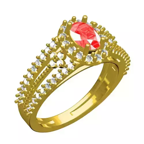 Oval Stone Diamond Halo Split Shank Engagement Ring