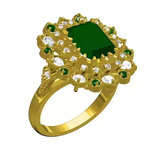 Green Emerald Diamond Floral Style Cocktail Ring
