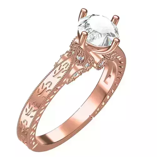 Single Round Stone Art Deco Engagement Ring 2