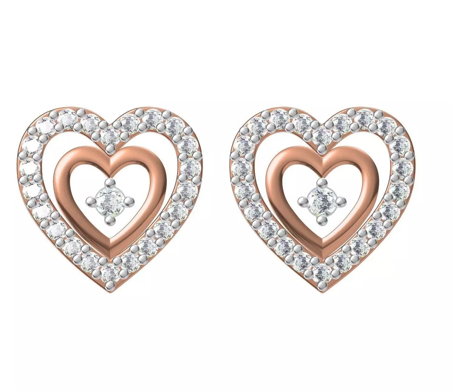 Women Diamond Heart Earrings STL FBX JCD Details 3D print model_0