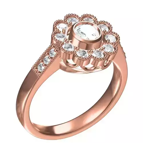 Round Diamond Bezel Set Cluster Solitaire Ring