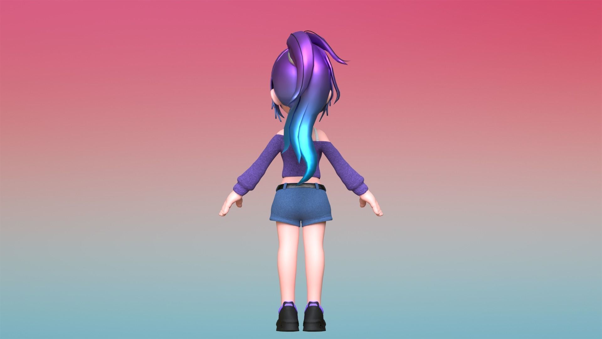 Poppy Cartoon Character Low-poly 3D model_7