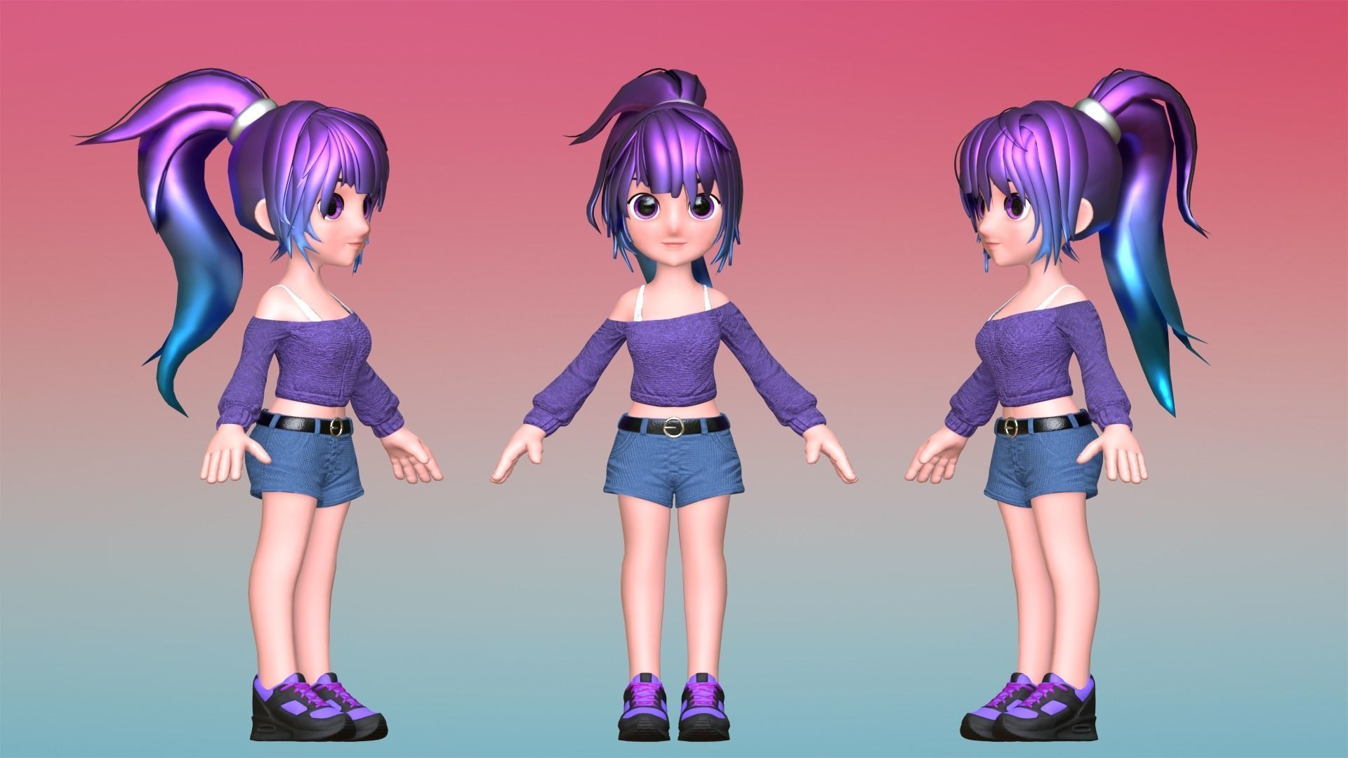 Poppy Cartoon Character Low-poly 3D model_3