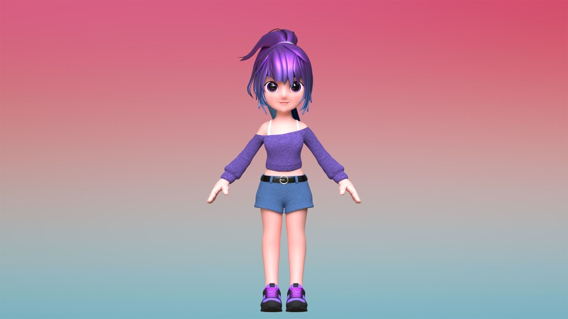 Poppy Cartoon Character Low-poly 3D model_5