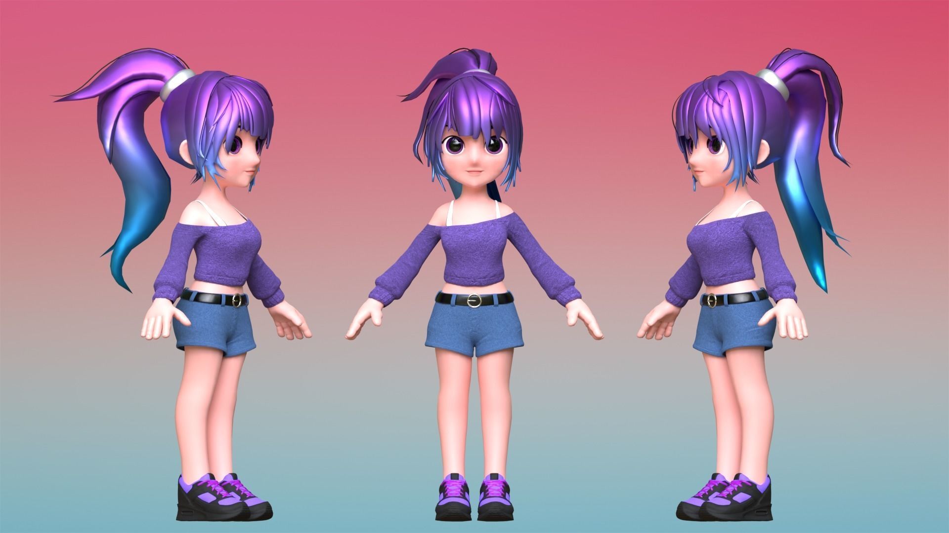 Poppy Cartoon Character Low-poly 3D model_2