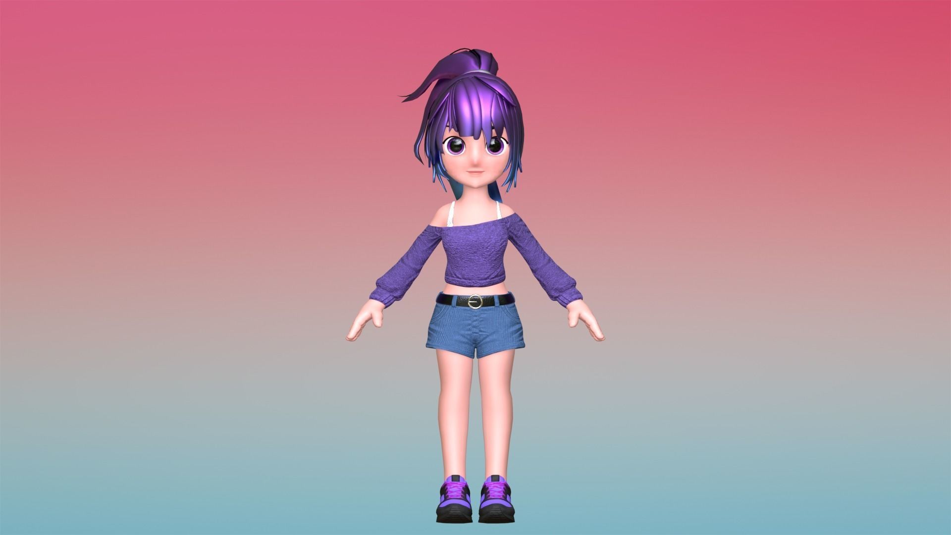Poppy Cartoon Character Low-poly 3D model_9