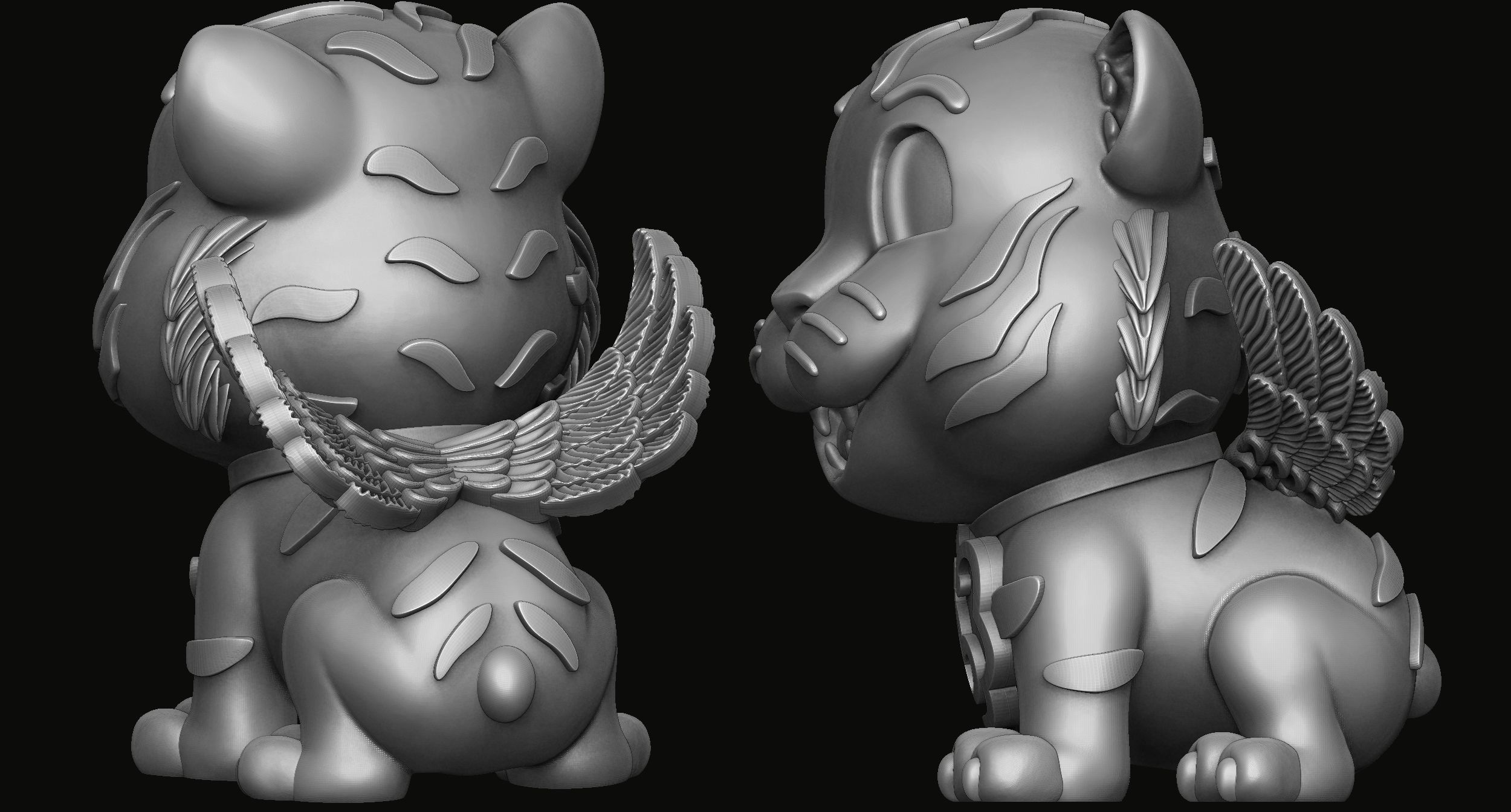 Baby tiger with wings statue 3D print model_5
