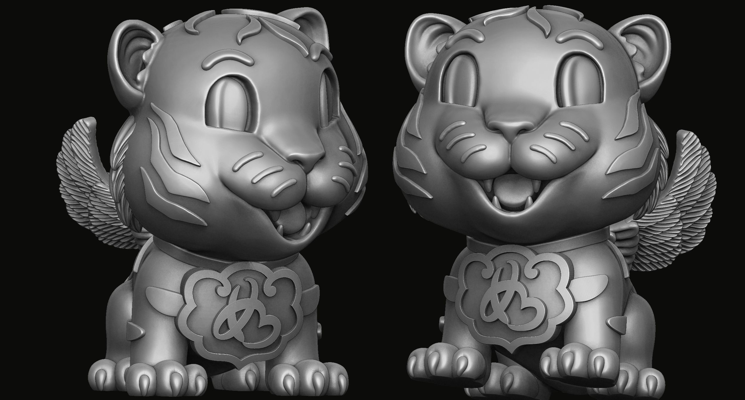 Baby tiger with wings statue 3D print model_3