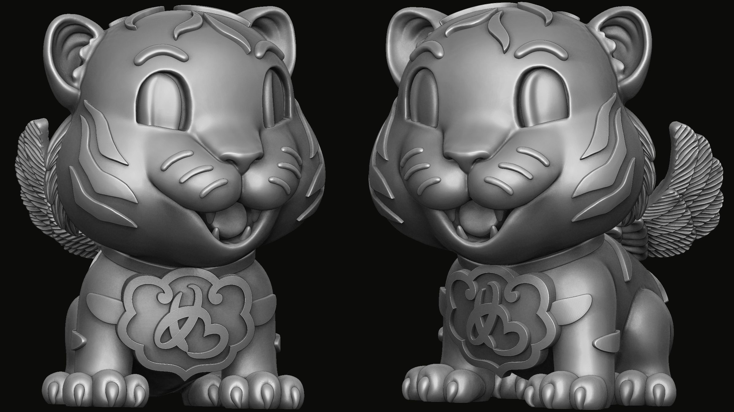 Baby tiger with wings statue 3D print model_2