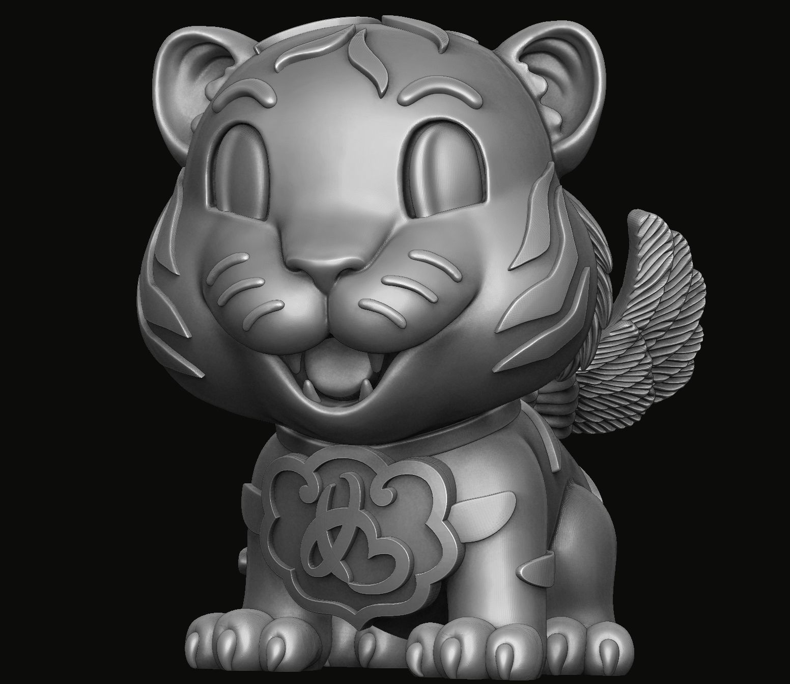 Baby tiger with wings statue 3D print model_1