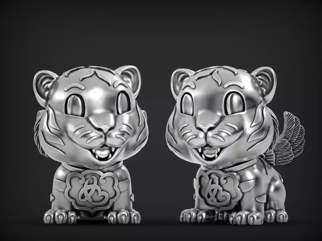 Baby tiger with wings statue 3D print model_0