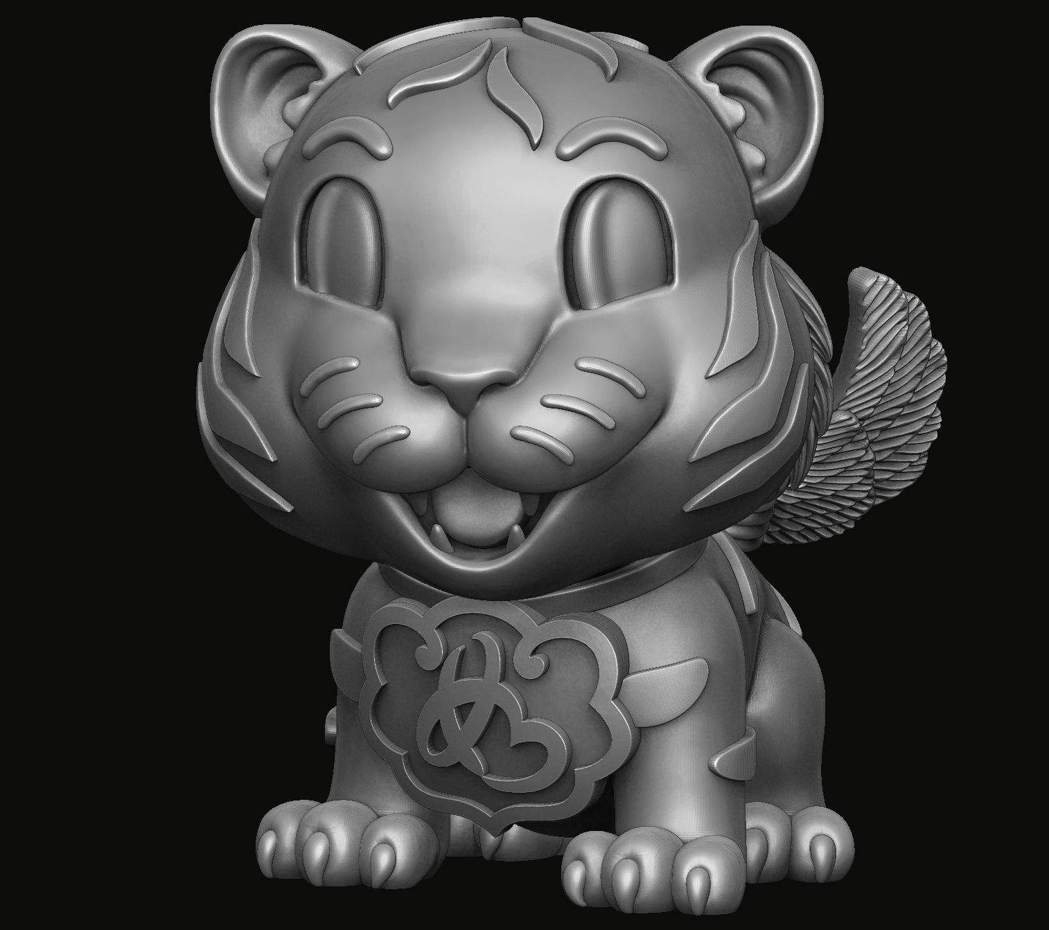 Baby tiger with wings statue 3D print model_4
