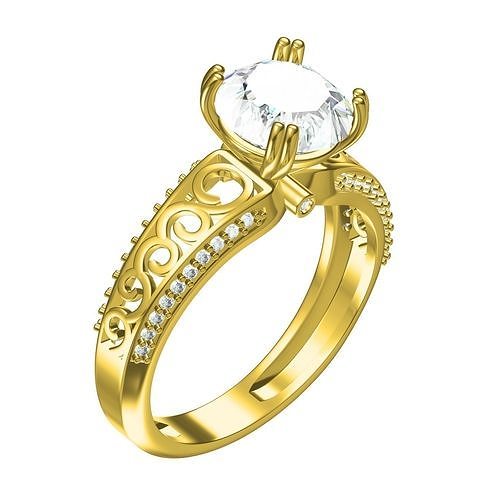 Antique Round Diamond Filigree Solitaire Engagement Ring 3D print model