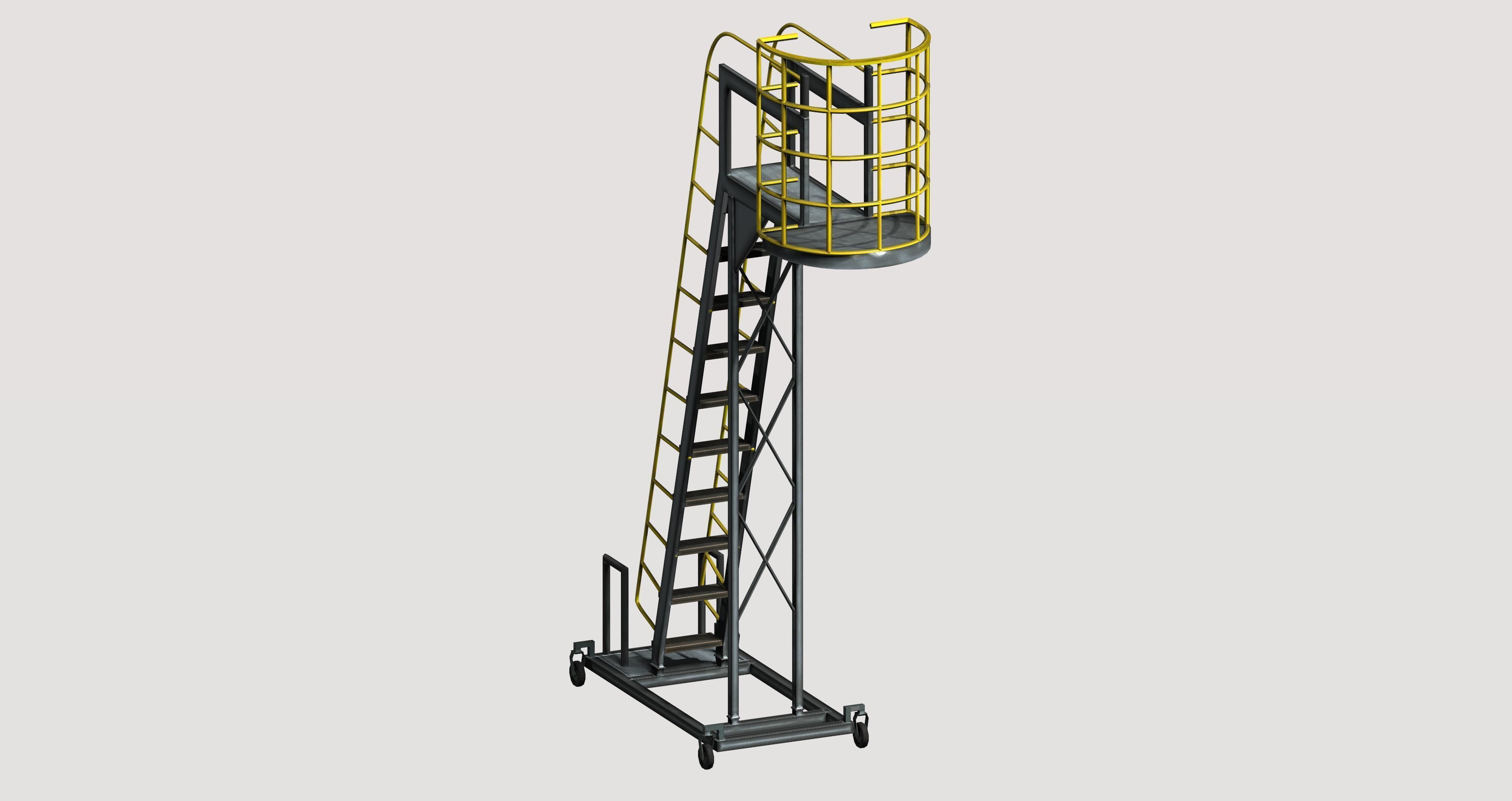 Industrial Mobile Cantilever Work Platform Low-poly 3D model_4