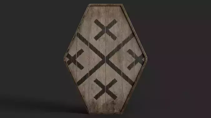 Slavic diamond-shaped shield painted black crosses symbol Low-poly 3D model