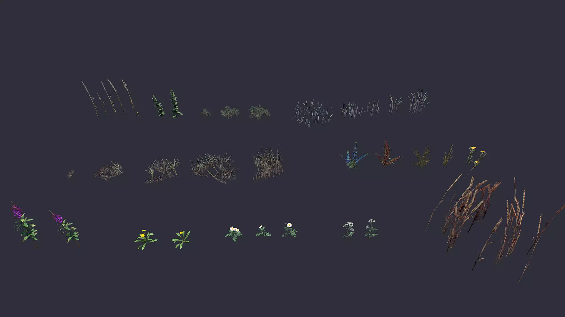 Grass and Flower Low-poly 3D model_0