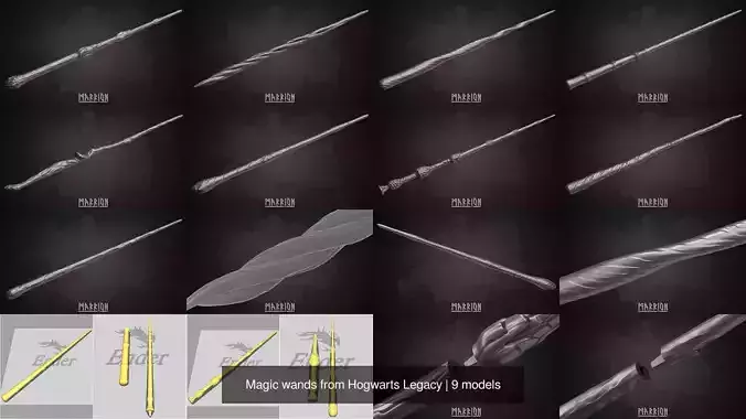Magic wands from Hogwarts Legacy