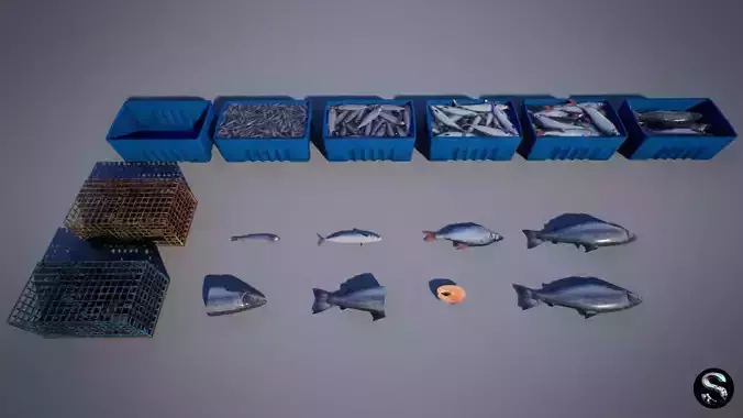Fish Box and Lobster Trap Low-poly 3D model